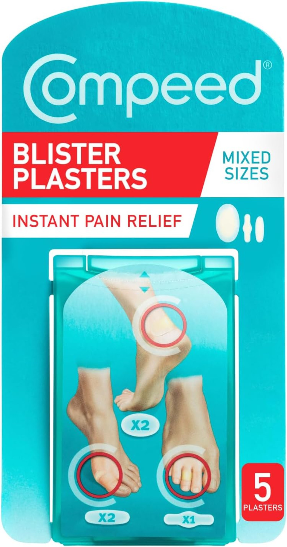 Compeed Blister Plasters Mixed Size 5 Pack - Hydrocolloid Foot Treatment - Heal Fast