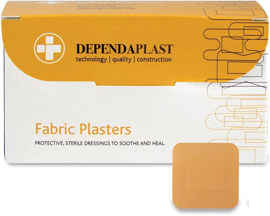 Dependaplast Advanced fabric plasters 4cm x 4cm - Hi Tech Lightweight, Water-Repellent, Flexible, Super-Sticky Adhesive - Box of 100