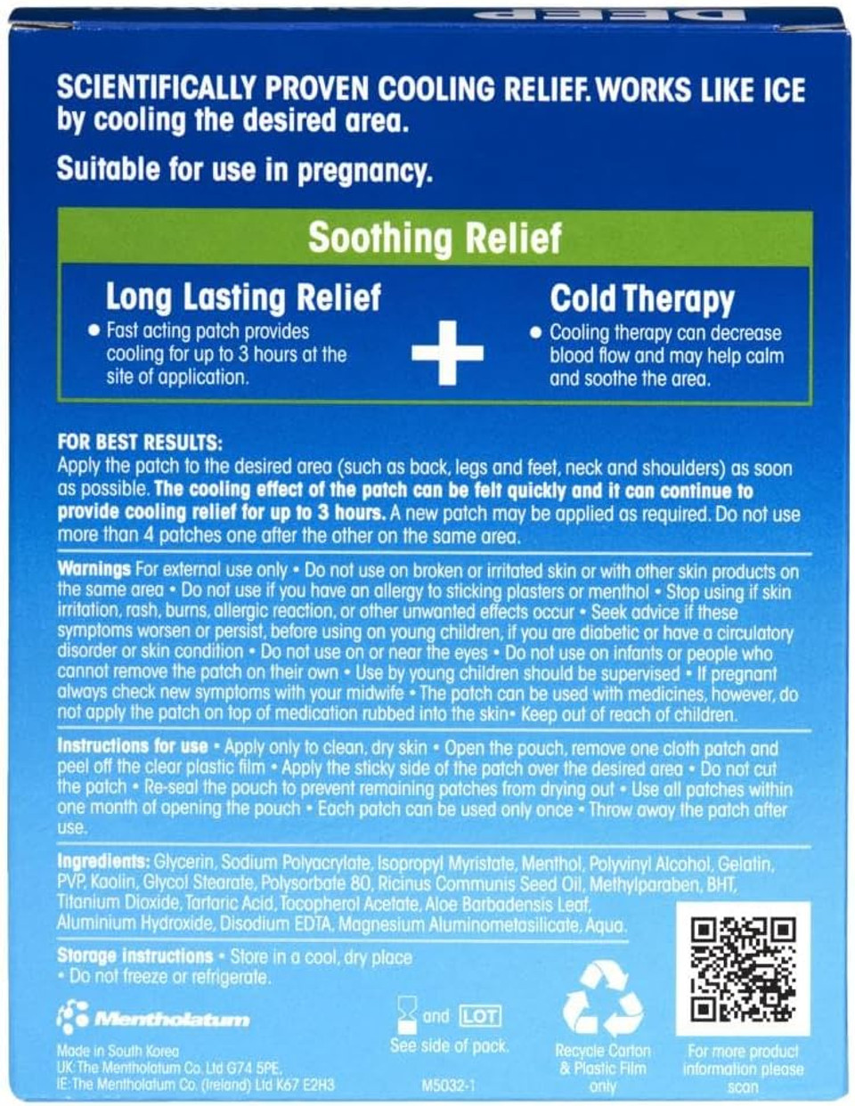 DEEP FREEZE PAIN RELIEF COLD PATCHES 4'S