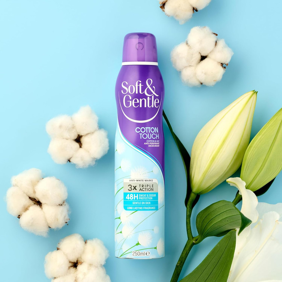 SOFT & GENTLE Fresh Cotton Talc Free Cotton Body Powder 250g + Cotton Touch Anti-Perspirant Deodorant Spray, 250ml
