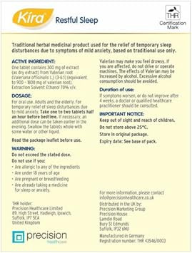 Kira® Restful Sleep | 25 Easy to Swallow Coated Valerian Tablets | containing 300mg standardised Valerian Root Extract | for a restful Night and Good Sleep