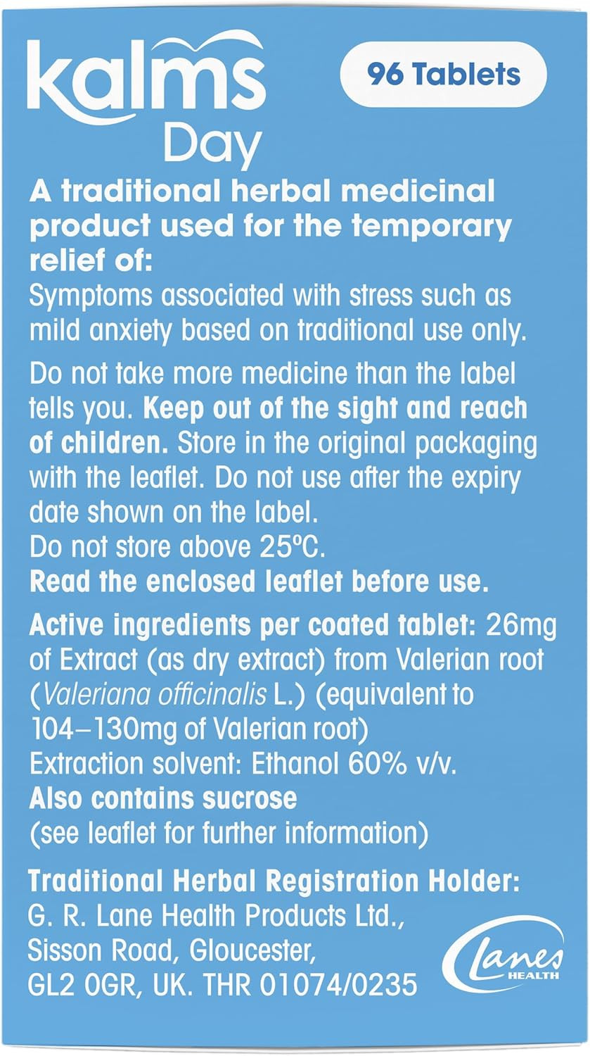 Kalms Day 96 Tablets - Traditional Herbal Medicinal Product Used for The Temporary Relief of Symptoms associated with Stress