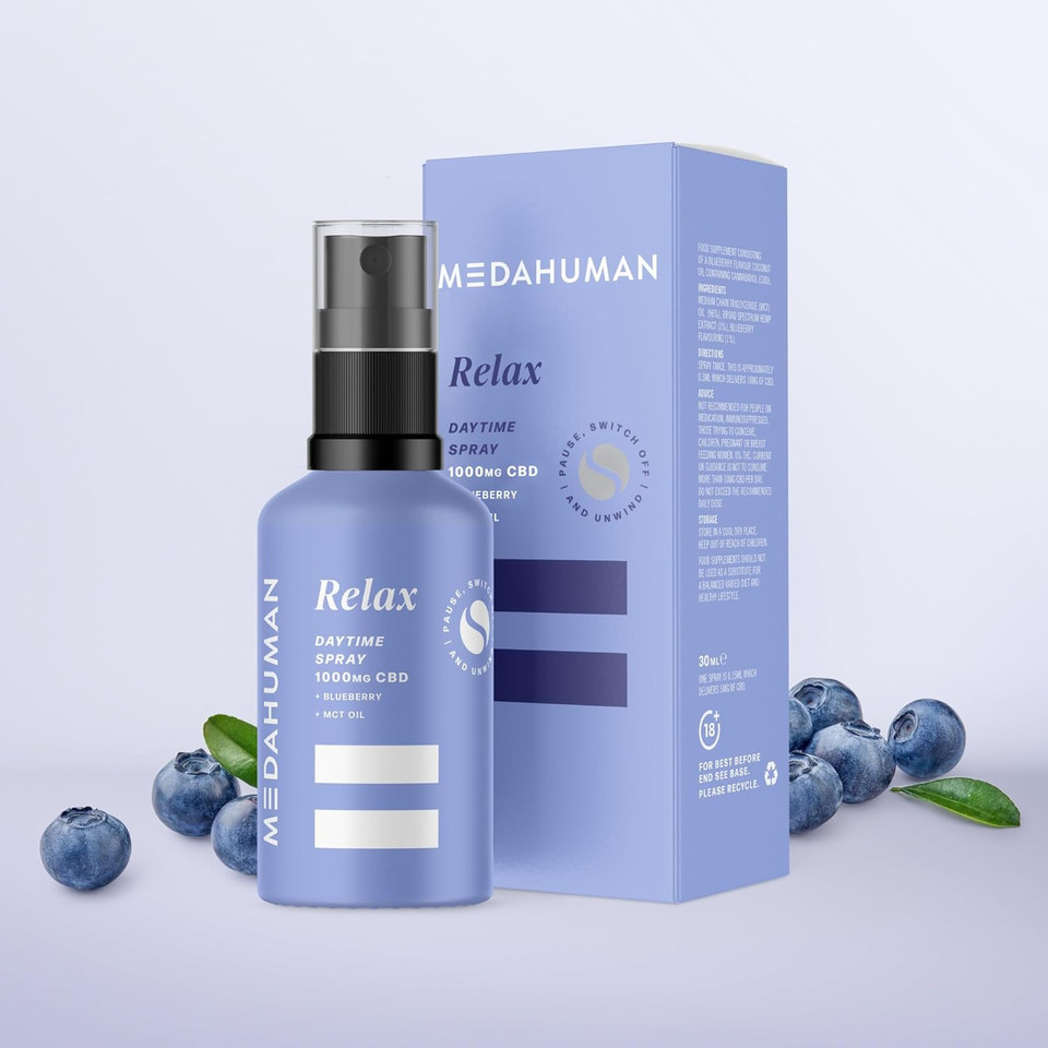 MEDAHUMAN RELAX CBD Spray, MCT Oil, Blueberry Flavour, Relaxing Drops 30ml