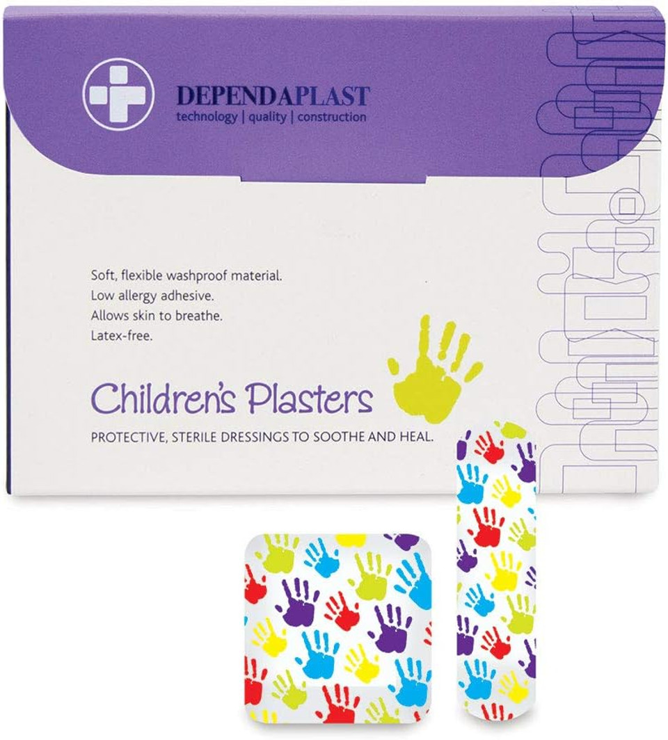 Dependaplast Children's Washproof Plaster - Fun Designs, Sterile, Low-Allergy, Breathable, Assorted (Pack of 100)