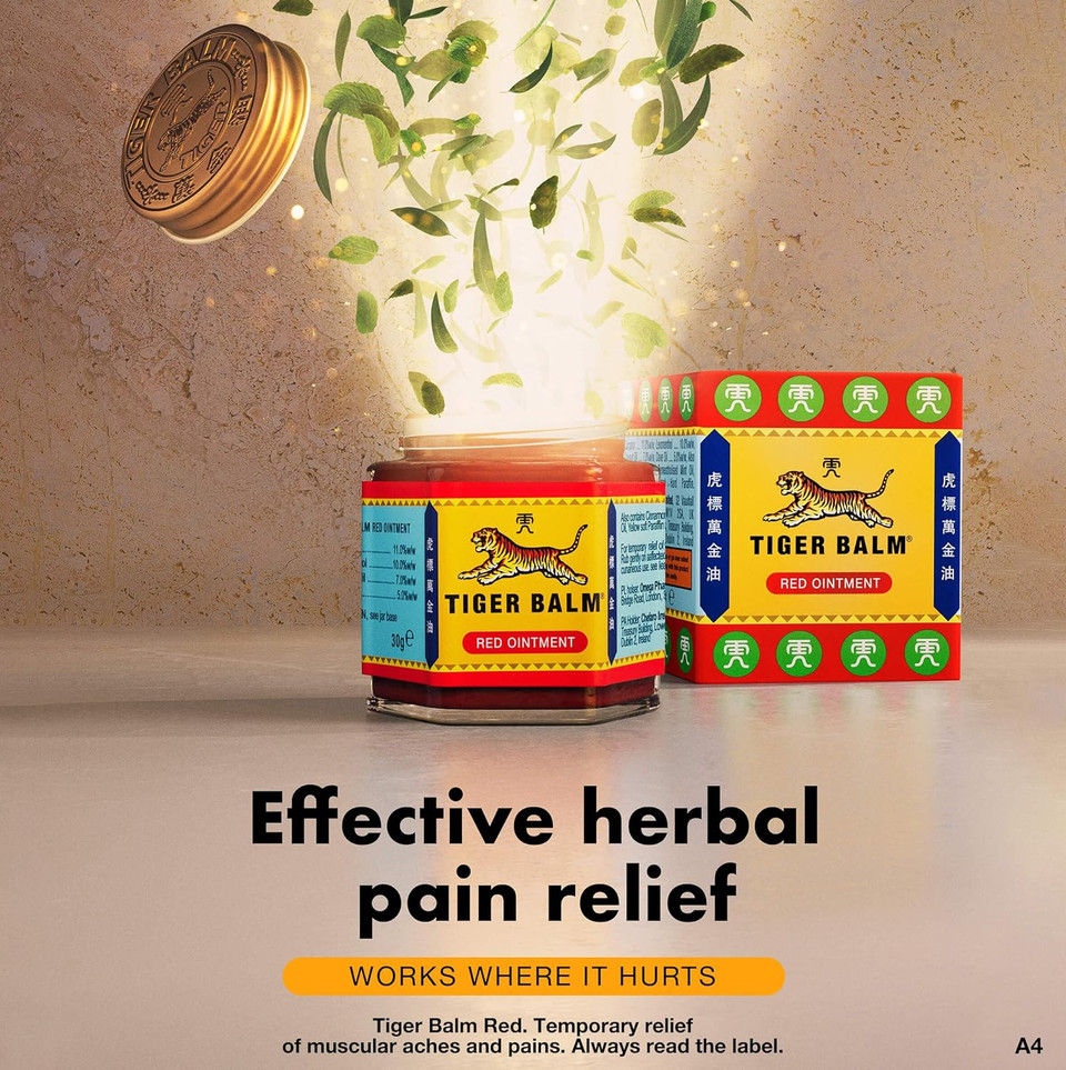 Tiger Balm Red Ointment, Temporary Relief from Minor Muscular Aches and Pains, 30 g (Pack of 1)