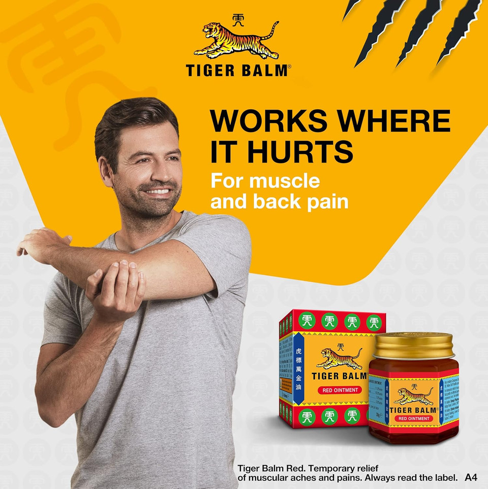 Tiger Balm Red Ointment, Temporary Relief from Minor Muscular Aches and Pains, 30 g (Pack of 1)