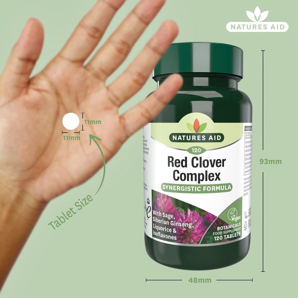 Natures Aid Red Clover Complex  with Isoflavones, Sage, Ginseng & Liquorice  Supports Womens Health, Hormonal Balance & Menstrual Comfort  Vegan, Gluten-Free, Non-GMO Supplement - 60 Tablets