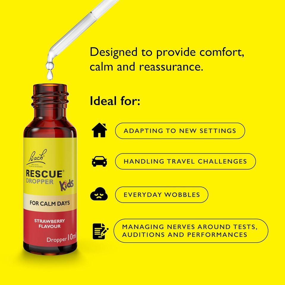Rescue Kids Dropper 10ml (Strawberry) Comfort & Reassurance, Natural Emotional Wellness Day Support, Flower Essence Vegan Formula, Travel, Bach to School, Exams, Alcohol Free Rescue Kids Dropper 10ml (Strawberry) Comfort & Reassurance, Natural Emotional Wellness Day Support, Flower Essence Vegan Formula, Travel, Bach to School, Exams, Alcohol Free