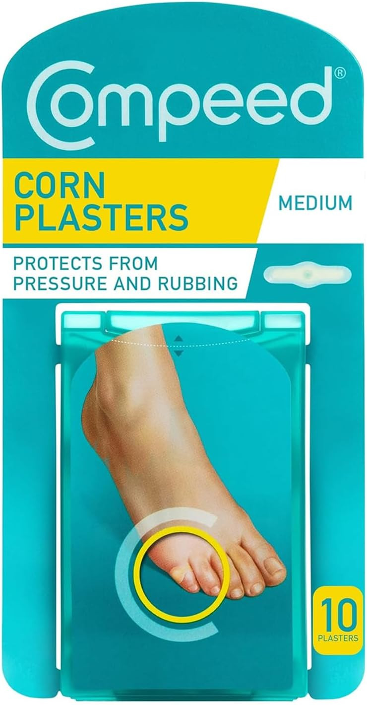 Compeed Corn Medium Size Plasters, 10 Hydrocolloid Plasters, Foot Care, Fast Natural Corn Removal, Dimensions: 1.7 cm x 6.0 cm (Pack of 2)