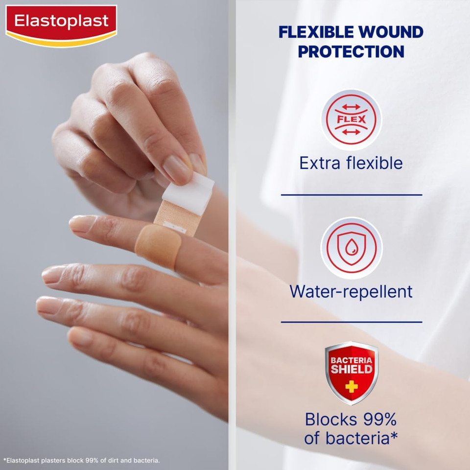 Elastoplast Extra Flexible Fabric Plaster Strips (40 Pieces), Breathable Large Plasters (Pack of 4)
