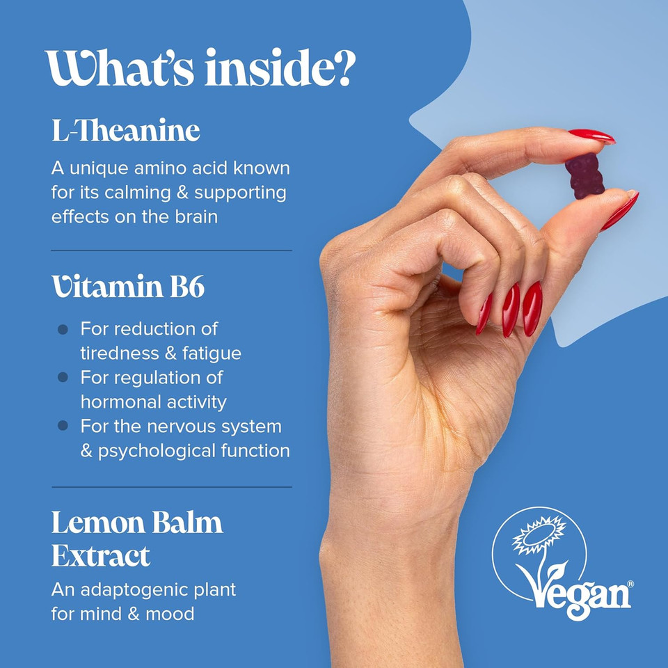 Kids 50mg L Theanine Gummies - 1 Month Supply - with Lemon Balm & Vitamin B6 to Improve Kids Focus & Concentration - 30 Count - Vegan L Theanine Supplements Gummies - Novomins