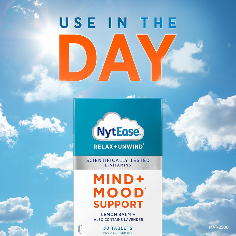 NytEase Relax and Unwind Tablets - Mind and Mood Support Formulated with Pantothenic Acid, Vitamin B1, B2, B6 and B12, Lavender Extract and Oil, and Lemon Balm Extract