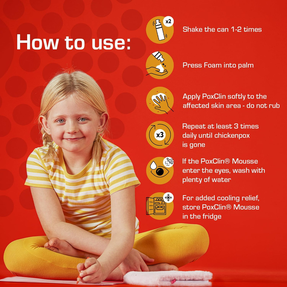 PoxClin CoolMousse Chickenpox Treatment for Children, Relieve Symptoms and Itch of Chickenpox, Natural Ingredients, 100 ml