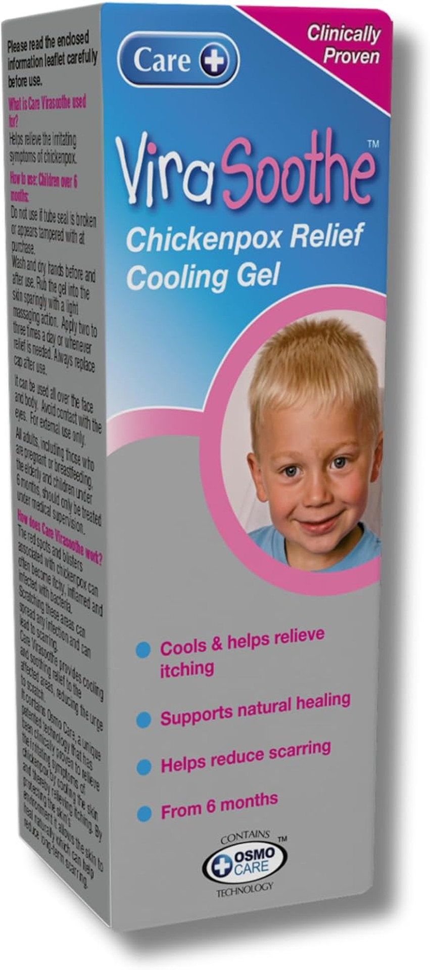 Care ViraSoothe Gel, Chickenpox Relief, Cools and Soothes Skin, Suitable 6+ Months Old, Supports Natural Healing, Helps Stop The Itch, Clinically Proven Effective Relief Against Symptoms, 75g Gel