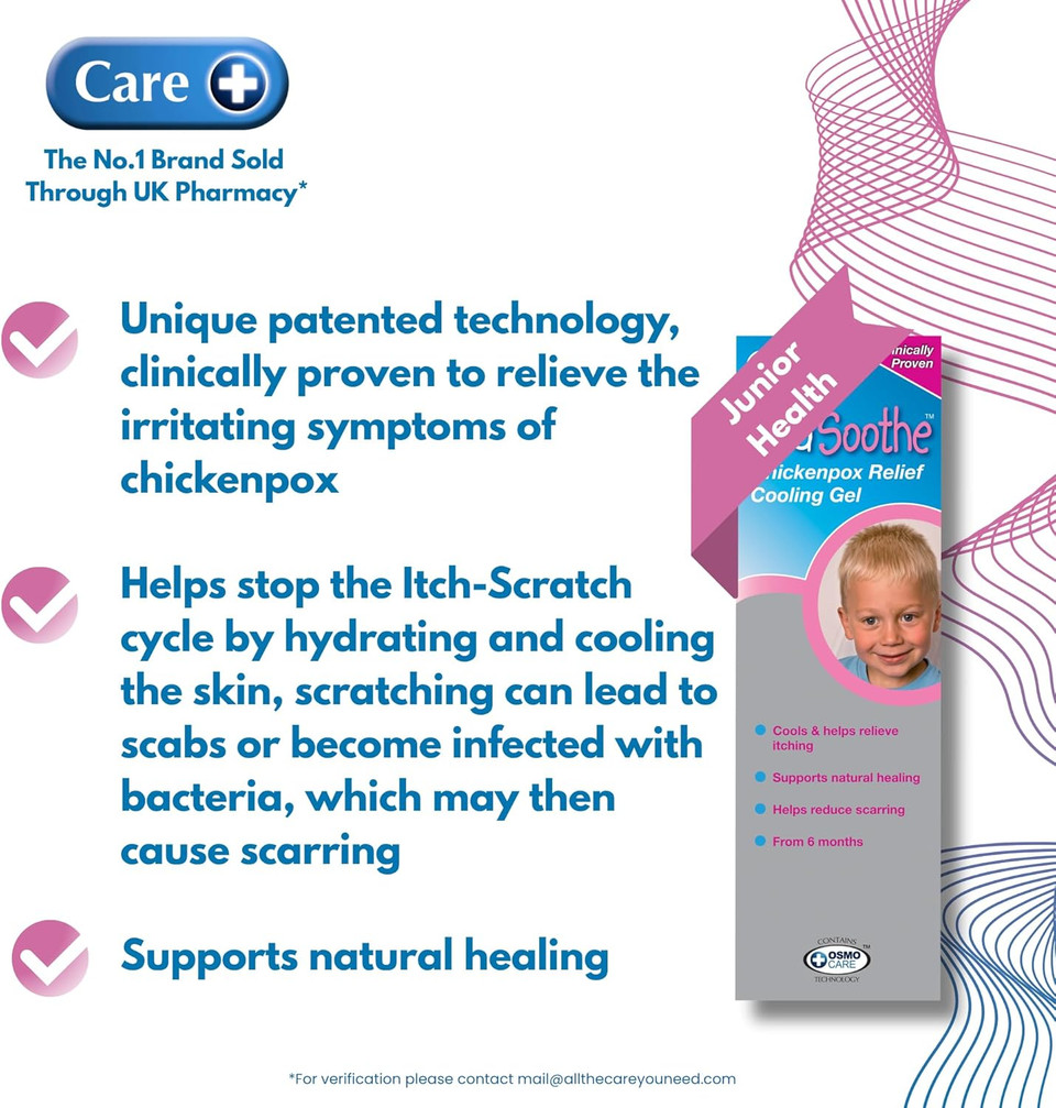 Care ViraSoothe Gel, Chickenpox Relief, Cools and Soothes Skin, Suitable 6+ Months Old, Supports Natural Healing, Helps Stop The Itch, Clinically Proven Effective Relief Against Symptoms, 75g Gel