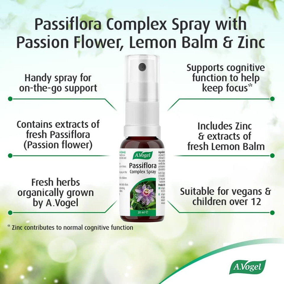 A.Vogel Passiflora Complex Spray | Passiflora Supports Relaxation | Extracts of Passion Flower, Lemon Balm & Zinc, which Protects Cells from Oxidative Stress | 20ml