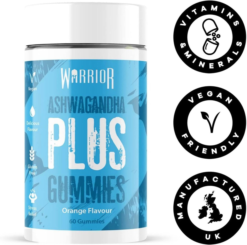 Warrior Ashwagandha Plus Gummies - Containing a Potent 10:1 Ashwagandha Extract, Rhodiola, L-Theanine and a Host of B Vitamins - Vegan - Gluten Free - Stress Relief - Orange Flavour (60 Gummies)