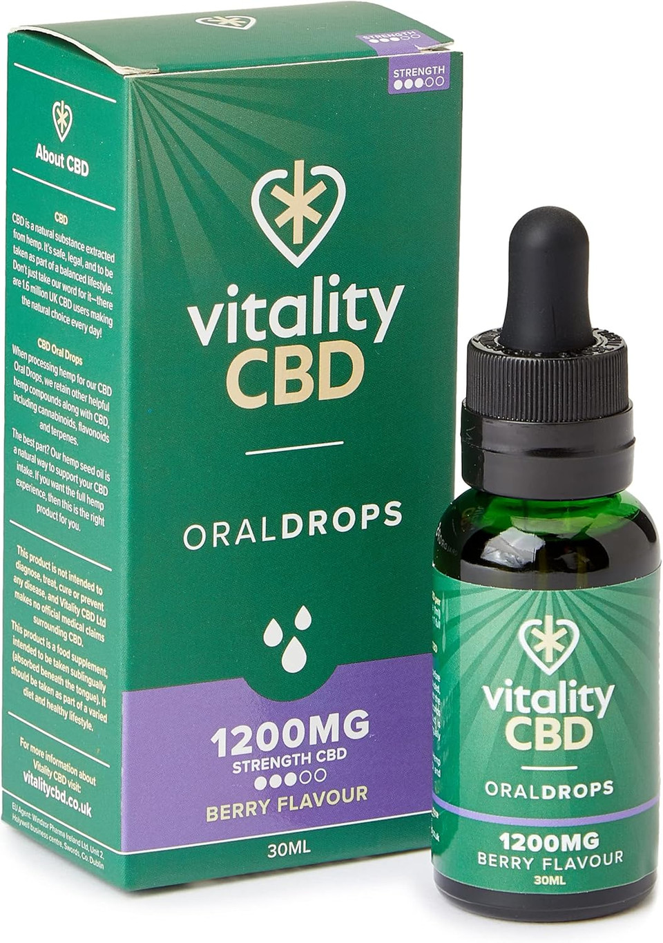 Vitality CBD Oral Drops in hempseed Oil, 600 mg, Berry, 30ml, NO THC