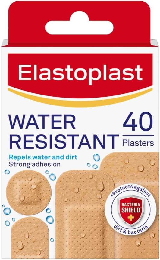 Elastoplast Water Resistant Plastic Plasters (10 x 10 Strips), Dirt-Resistant, Waterproof, First Aid, Strong and Breathable Adhesion, Tan