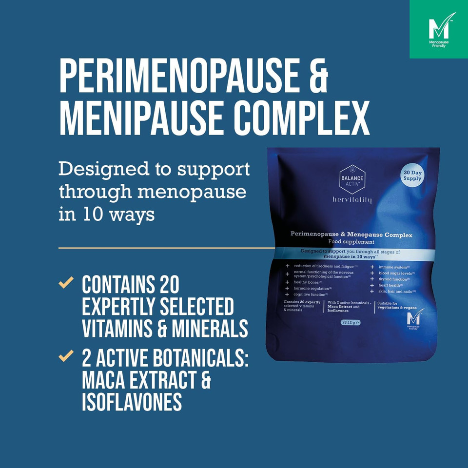 Balance Activ HerVitality, Perimenopause & Menopause Complex, Hormone Balancing, Maintain Wellbeing with Essential Vitamins, Minerals and Botanicals, Vegan, 30 Capsules, 1 Pack