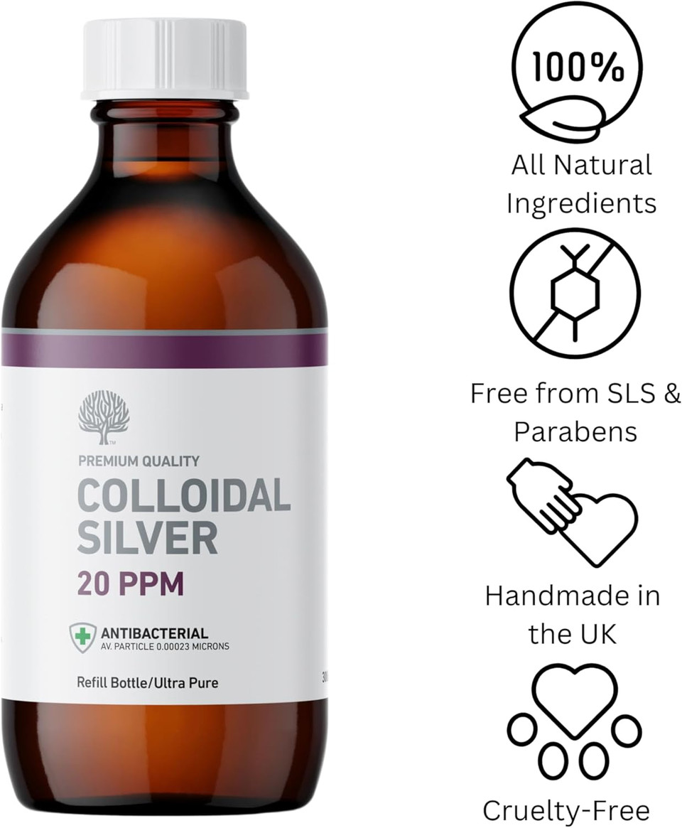 Nature's Greatest Secret Premium Quality Antibacterial 20ppm Colloidal Silver Bottle 300ml