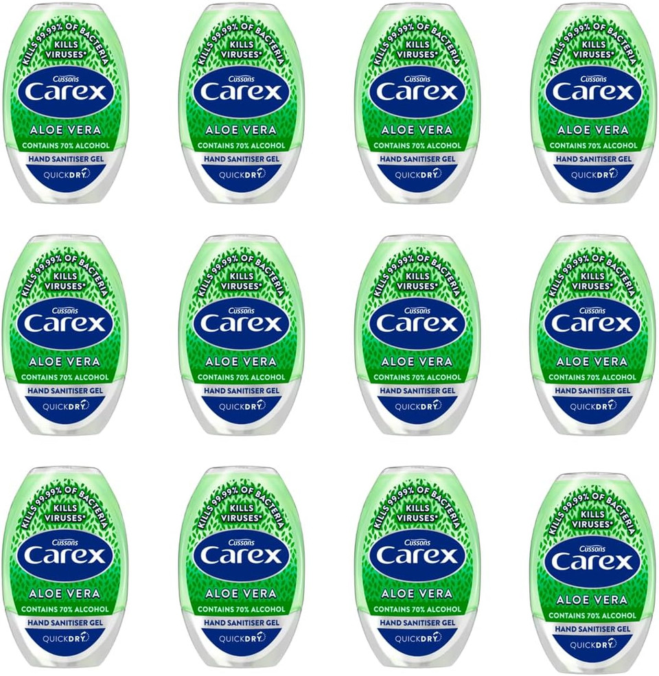 Carex Aloe Vera Antibacterial Hand Sanitiser Gel, Anti Viral Action, 70 Percent Alcohol, Cleans, Cares and Protects, Bulk Buy, Pack of 12 x 50 ml