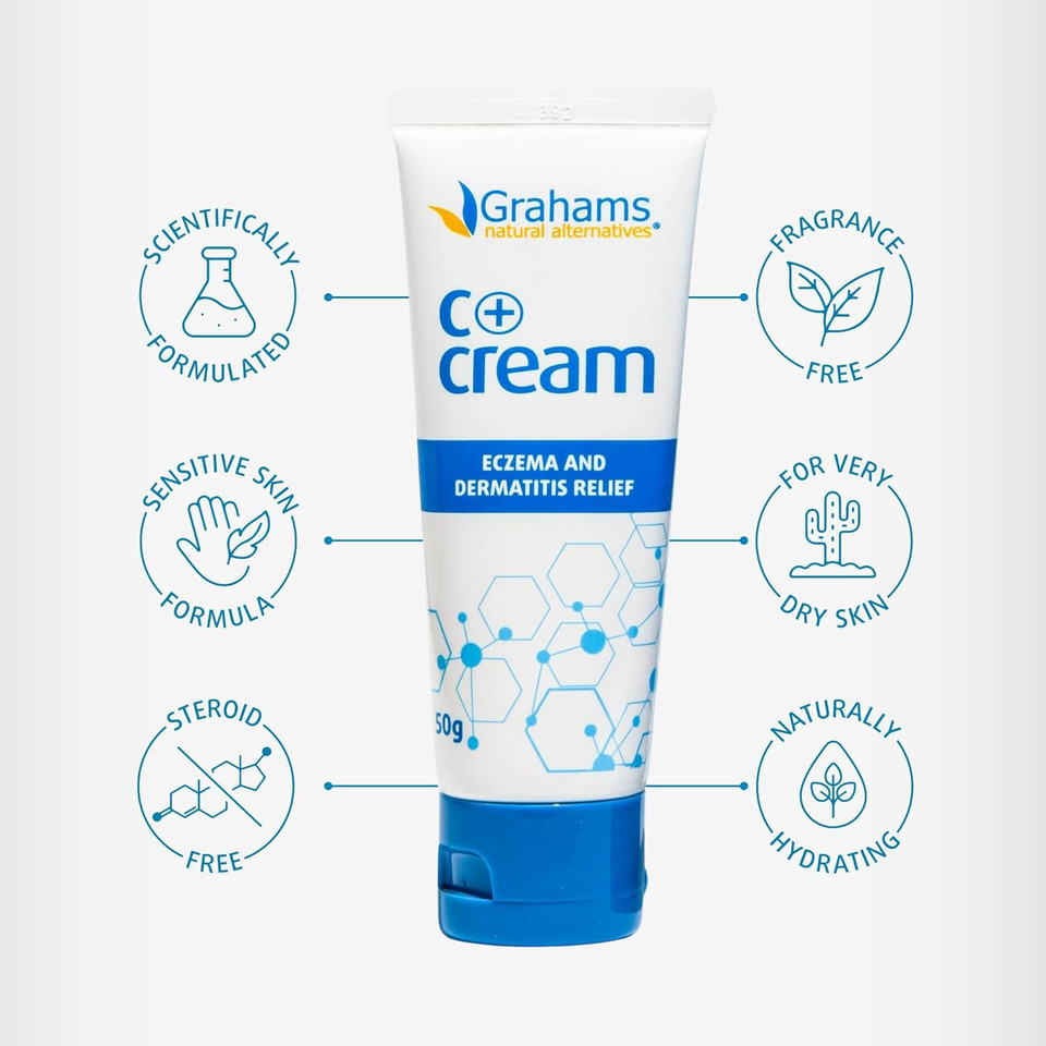 Grahams Natural C+ Eczema Cream - Clinically Proven Eczema Cream for Dry Skin, Inflammation, Dermatitis & Itchy Skin Relief for Adults - with Manuka Honey | Hypoallergenic & Steroid-Free (50g)