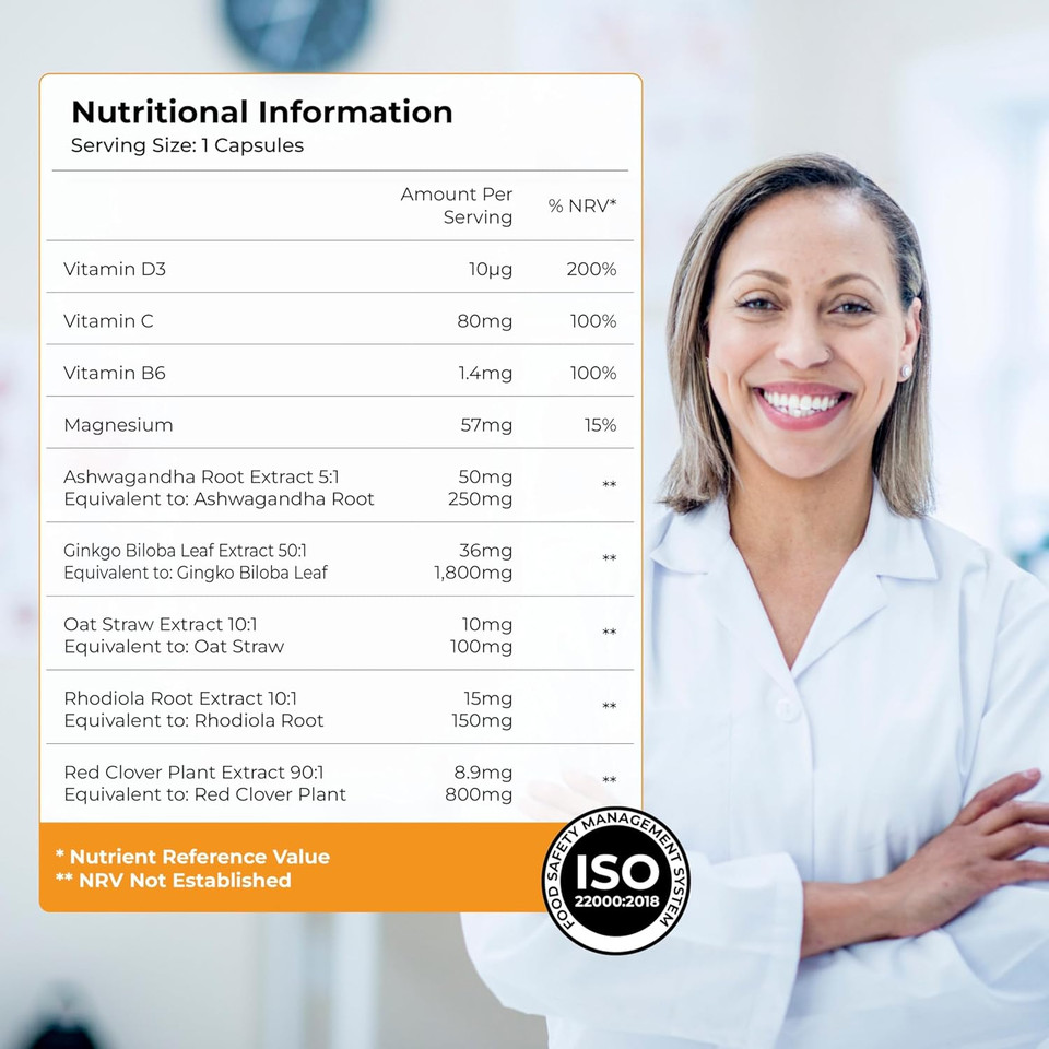 Health & Her Perimenopause Mind+ Supplements for Women - with Red Clover, Ashwagandha, Gingko Biloba - 1 Month Supply, 30 Capsules - Vegan & Gluten Free