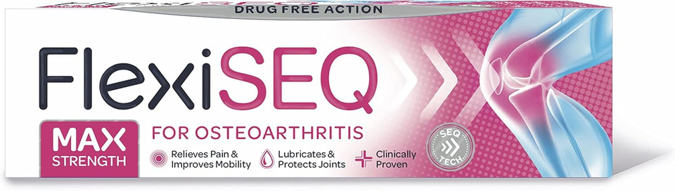 FlexiSEQ Max Strength 50g Gel, Topical Gel for Osteoarthritis, Drug Free, for All synovial Joints (HIPS, Knees, Shoulders, Hands, feet etc)