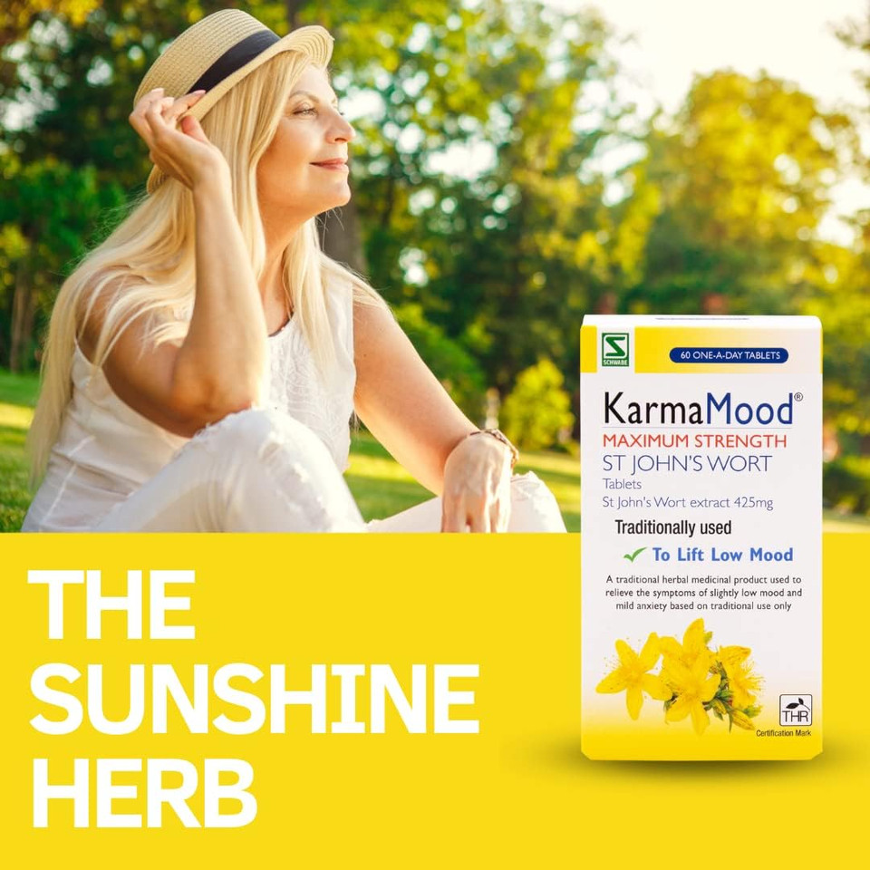 Schwabe KarmaMood Maximum Strength - St John's Wort Extract 425mg - Traditionally Used for Low Mood and Mild Anxiety - Traditional Herbal Medicinal Product - 30 Tablets