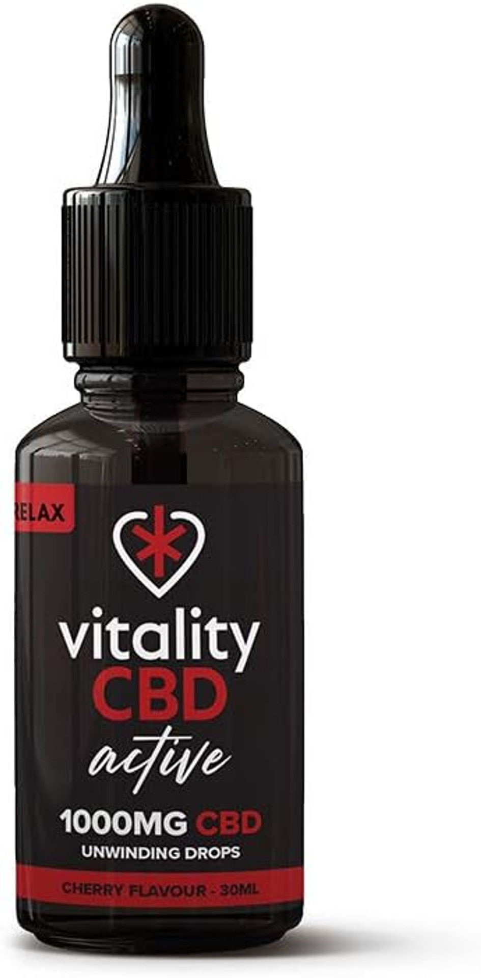 Vitality CBD Active Relax Drops with Lemon Balm, Magnesium, Griffonia Simplicifolia, 1000mg of CBD, Cherry Flavour, 30 ml, NO THC Vitality CBD Active Relax Drops with Lemon Balm, Magnesium, Griffonia Simplicifolia, 1000mg of CBD, Cherry Flavour, 30 ml, NO THC