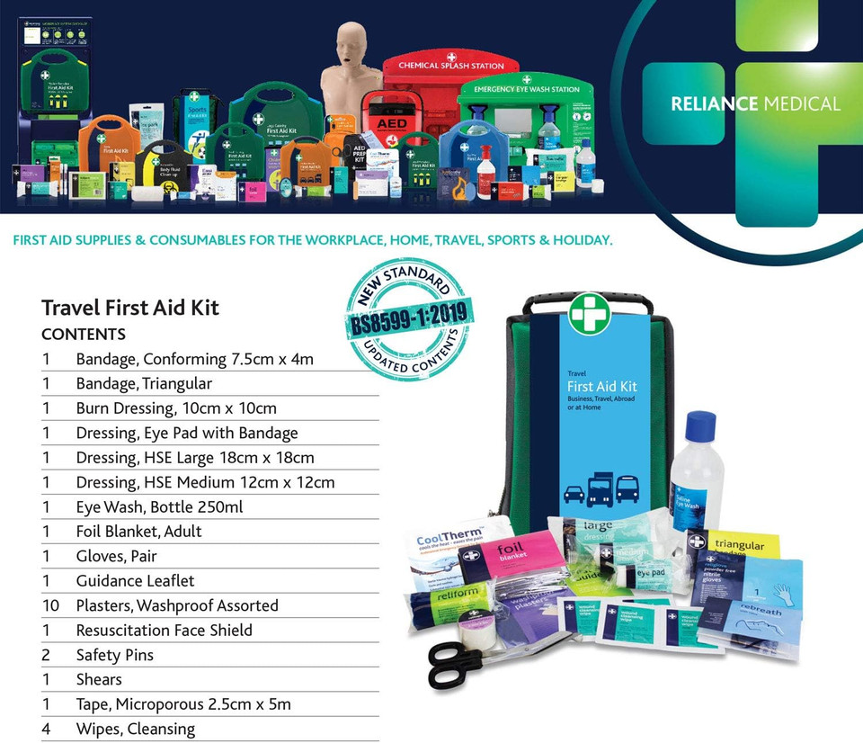 Reliance Medical First Aid Travel Refill Kit - UK Standard Compliant, Essential Safety Supplies for Workplace & Self-Employed, Workplace Emergency, Medical First Aid Travel Kit, 1 Person Refill Pack Reliance Medical First Aid Travel Refill Kit - UK Standard Compliant, Essential Safety Supplies for Workplace & Self-Employed, Workplace Emergency, Medical First Aid Travel Kit, 1 Person Refill Pack