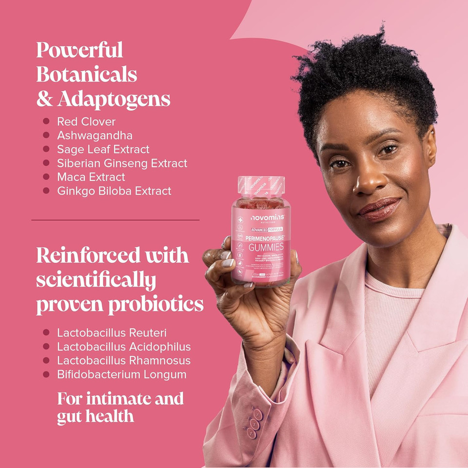 Perimenopause Gummies - Perimenopause Supplements with Red Clover, Sage Leaf, Zinc, Ashwagandha - Sugar-Free - Vegan - Peri & Menopause Supplements - Hormone Balance for Women - 60 Gummies - Novomins