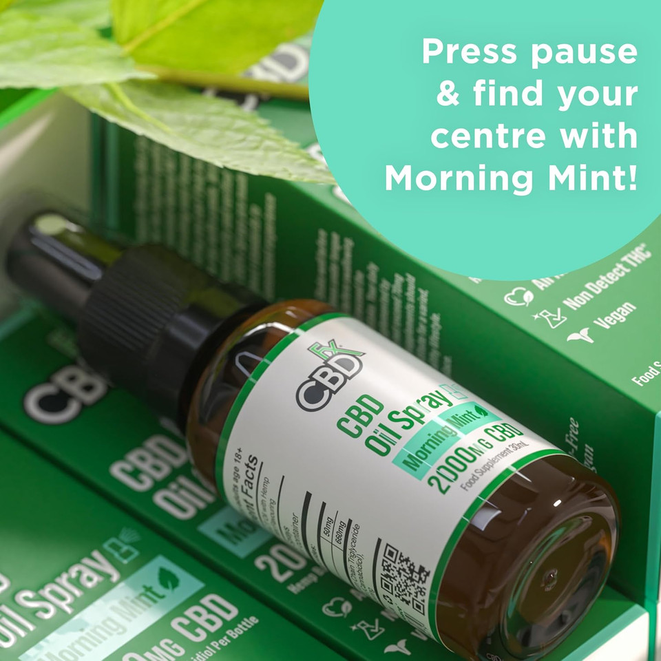 CBDFX 2000mg CBD Spray High Strength Flavoured CBD Oil Morning Mint Vegan Non-GMO Blended with MCT Oil Improved Purity No THC 30 ml (40 Days) CBDFX 2000mg CBD Spray High Strength Flavoured CBD Oil Morning Mint Vegan Non-GMO Blended with MCT Oil Improved Purity No THC 30 ml (40 Days)