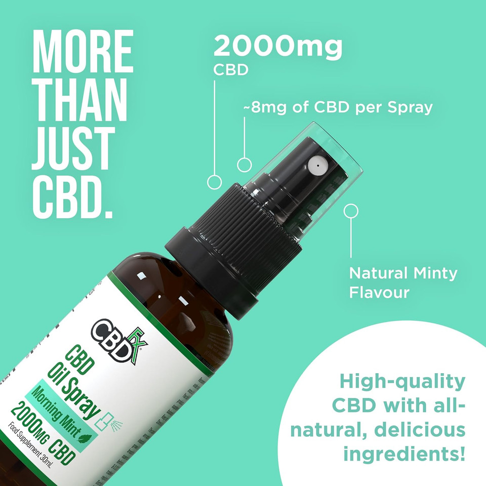 CBDFX 2000mg CBD Spray High Strength Flavoured CBD Oil Morning Mint Vegan Non-GMO Blended with MCT Oil Improved Purity No THC 30 ml (40 Days) CBDFX 2000mg CBD Spray High Strength Flavoured CBD Oil Morning Mint Vegan Non-GMO Blended with MCT Oil Improved Purity No THC 30 ml (40 Days)