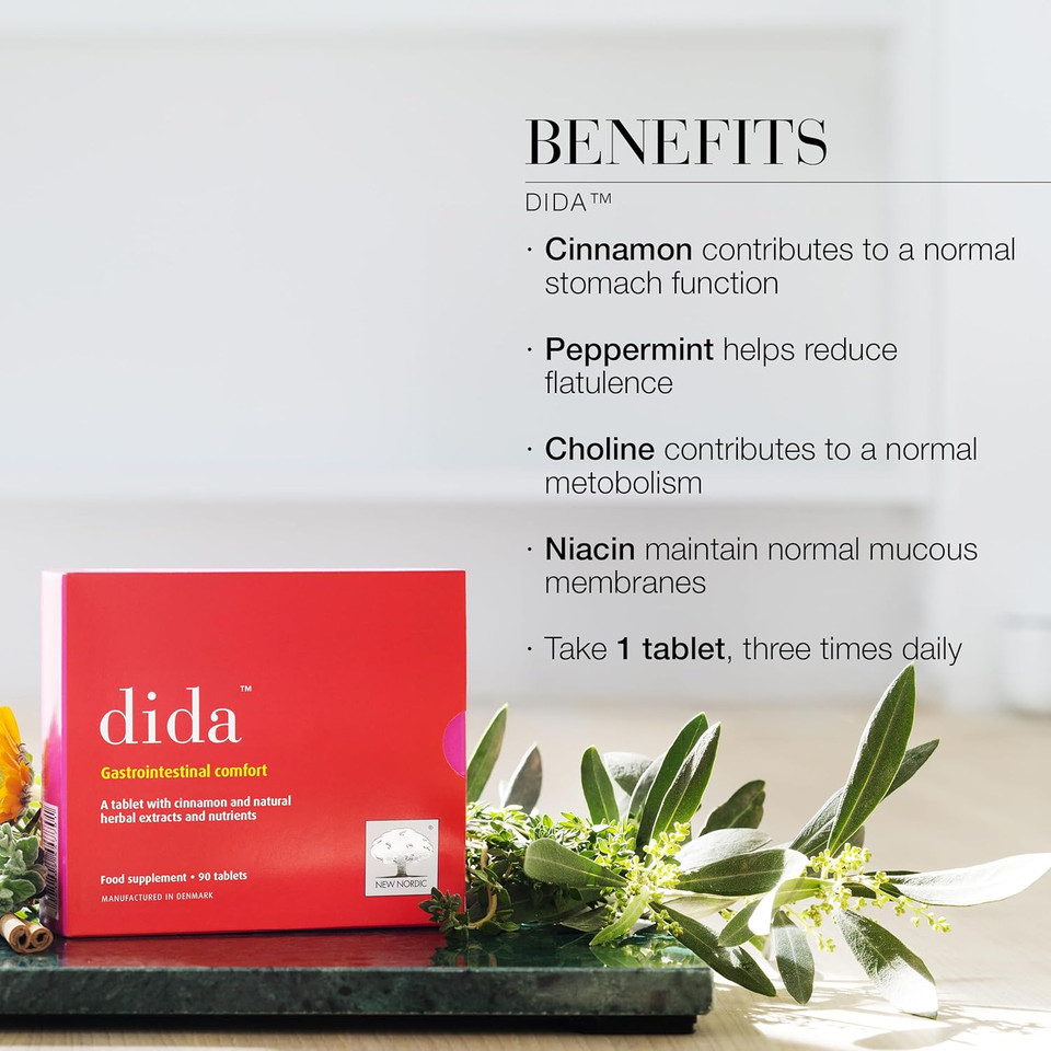 New Nordic Dida, 1 Month Supply, Natural Food Supplement with Peppermint and Cinnamon, Supports Normal Digestion and Reduces Bloating, 90 Tablets