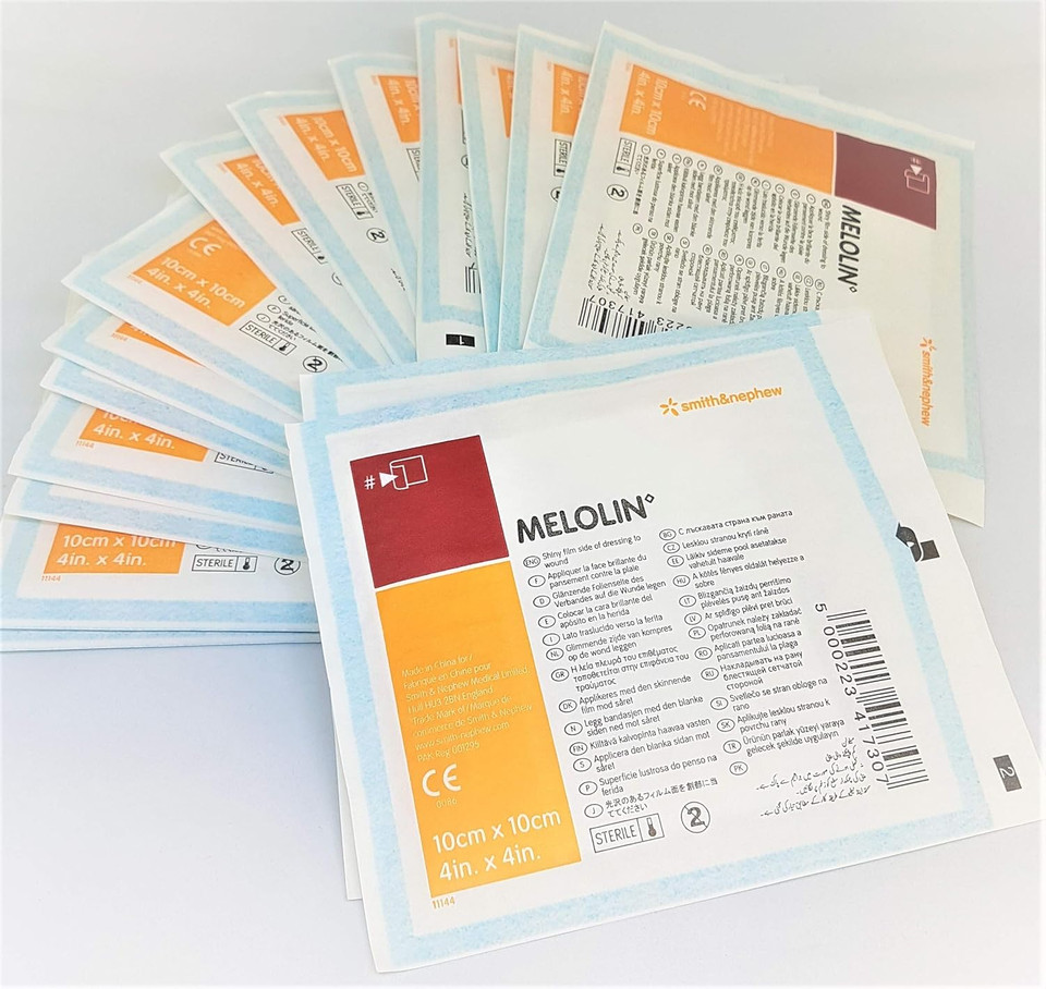 MELOLIN Dressings - 50 Pack, 10cm x 10cm - Sterile, Low Adherent, Absorbent, Non-Sensitising Wound Care Pads MELOLIN Dressings - 50 Pack, 10cm x 10cm - Sterile, Low Adherent, Absorbent, Non-Sensitising Wound Care Pads