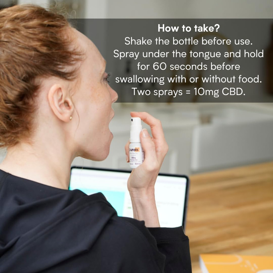 Pureis CBD Oil, Ultra Pure, Fast Absorbing - Orange Flavour Oral Spray - 280 mg = 10 mg of CBD per use - 0% THC, Non-Addictive, Vegan, Gluten-Free - 10 ml