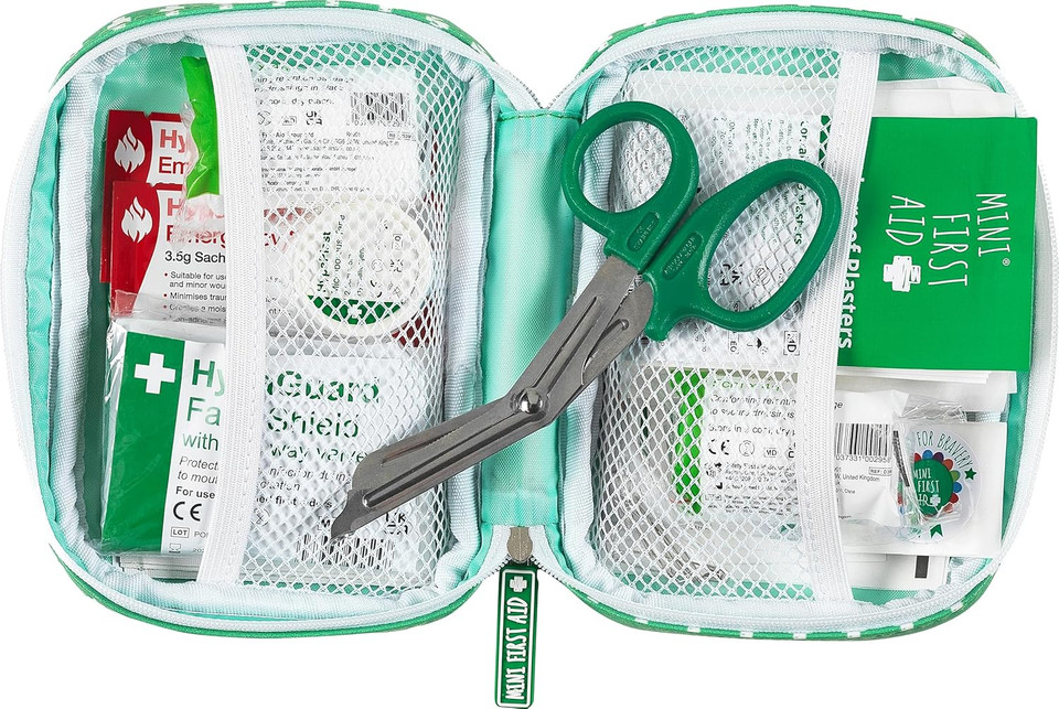 Mini First Aid Essentials Bundle  Mini First Aid Kit (90 Items) Kids First Aid Kit for Travel, Home, Office & Camping - Teddy Hot & Cold Gel Pack & Paediatric First Aid Made Easy Book