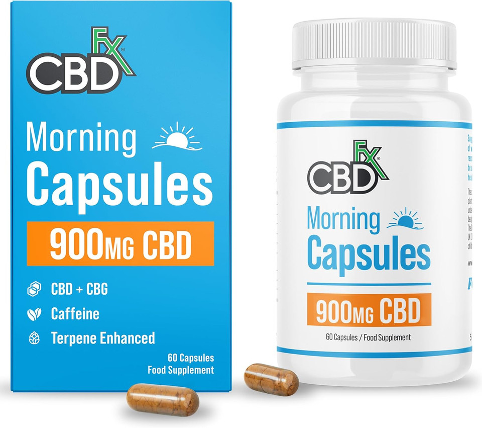 CBDfx 900mg CBD High Strength Morning CBD Capsules with Caffeine, CBG & Unique Terpene Blend, Vegan, Gluten Free, 60 Capsules