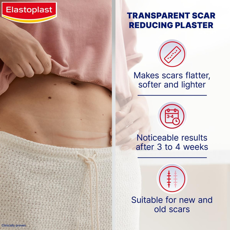 Elastoplast XL Scar Reducer Plasters (21 Pieces), Scar Cover Up Treatment, Strong Adhesion Scar Sheets to Reduce Visibility of Scars, Scar Plaster, Water-Resistant XL Plasters, Clear
