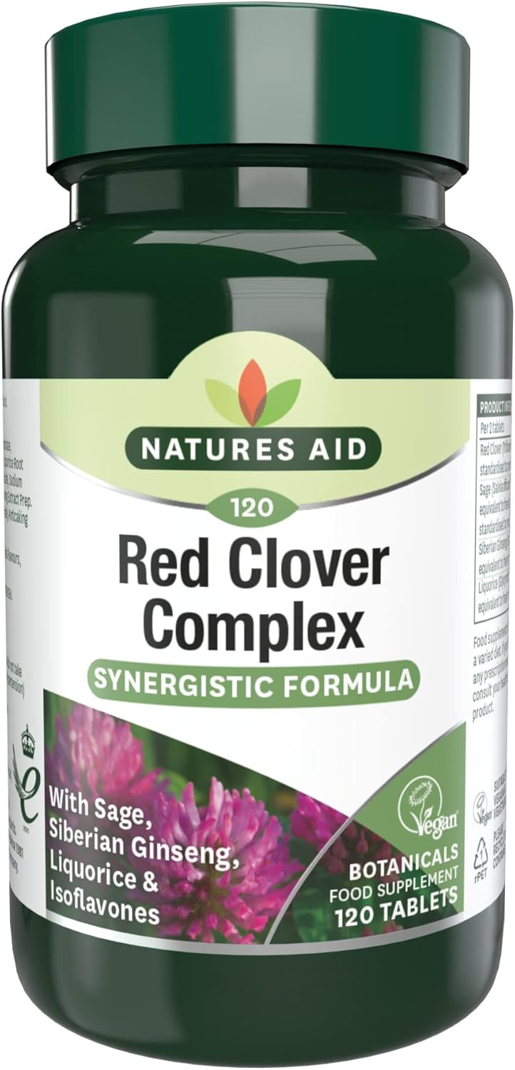 Natures Aid Red Clover Complex  With Isoflavones, Sage, Ginseng & Liquorice  Supports Womens Health, Hormonal Balance & Menstrual Comfort  Vegan, Gluten-Free, Non-GMO Supplement - 120 Tablets