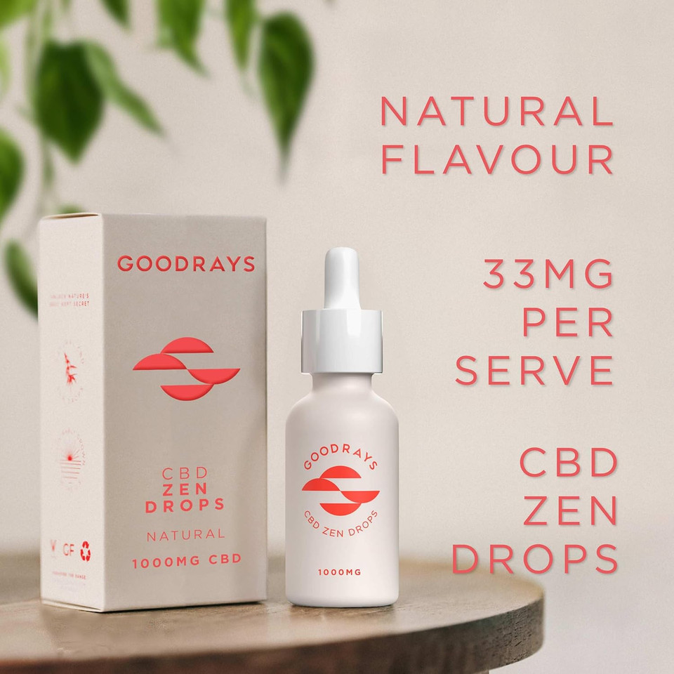 Goodrays - High Strength CBD Oil Drops for Anxiety - 1000mg CBD / 30ml - Natural Cannabidiol Zen Drops - Reduce Anxiety, Relieve Stress, Restore Balance - Natural CBD Oils