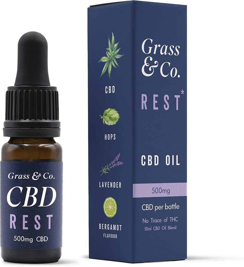Grass & Co. REST Fast-Acting Night-Time CBD Oil Drops 500mg (5.5%) with a Restful Botanical Blend of CBD, Hops, Lavender, Bergamot & Vitamin B5 to Help Reduce Tiredness & Fatigue 10ml Bottle
