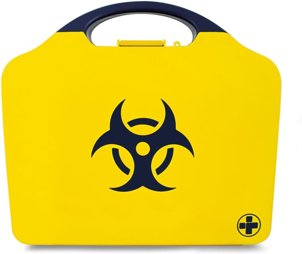 Reliance Medical - Biohazard Body Fluid Clean-Up Kit For The Treatment of Infectious Micro-Organisms - 5 Single Application Packs- Black/Yellow Wall Mountable Box Reliance Medical - Biohazard Body Fluid Clean-Up Kit For The Treatment of Infectious Micro-Organisms - 5 Single Application Packs- Black/Yellow Wall Mountable Box
