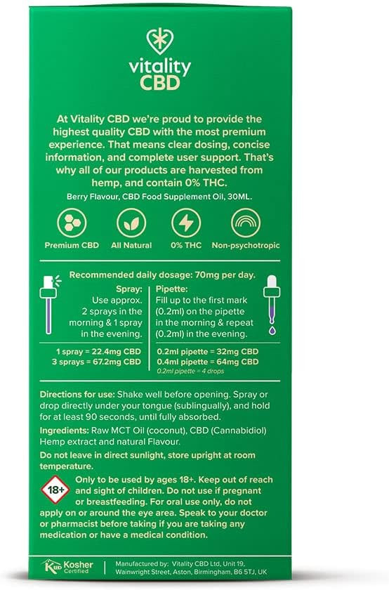 Vitality CBD Drops, Spray in MCT Oil 4800 mg, Berry, 30 ml, NO THC