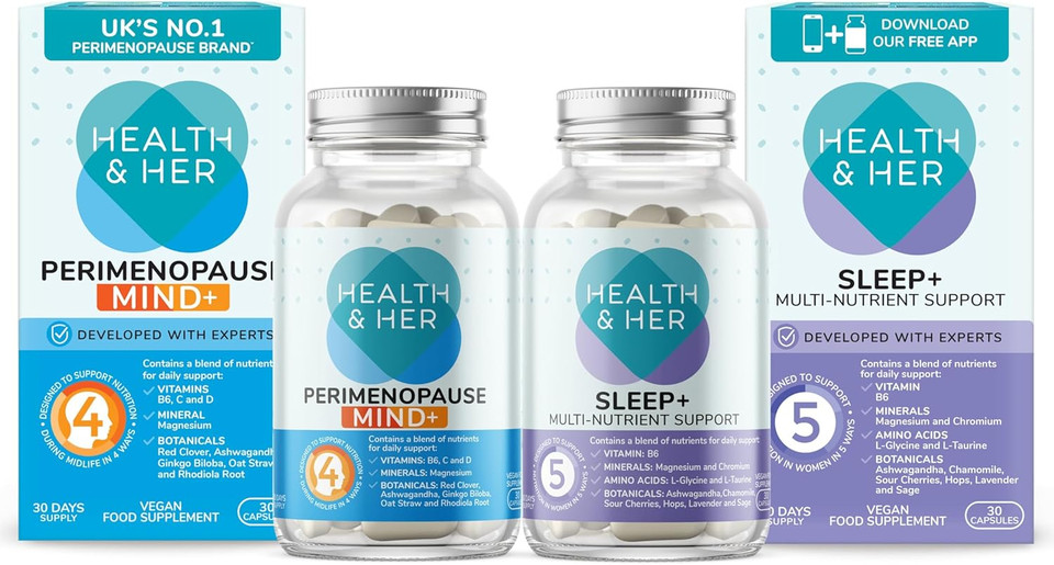 Health & Her Perimenopause Mind+ Supplements for Women - Day & Night Bundle - Wellbeing for Menopause - 1 Month Supply Vegan & Gluten Free