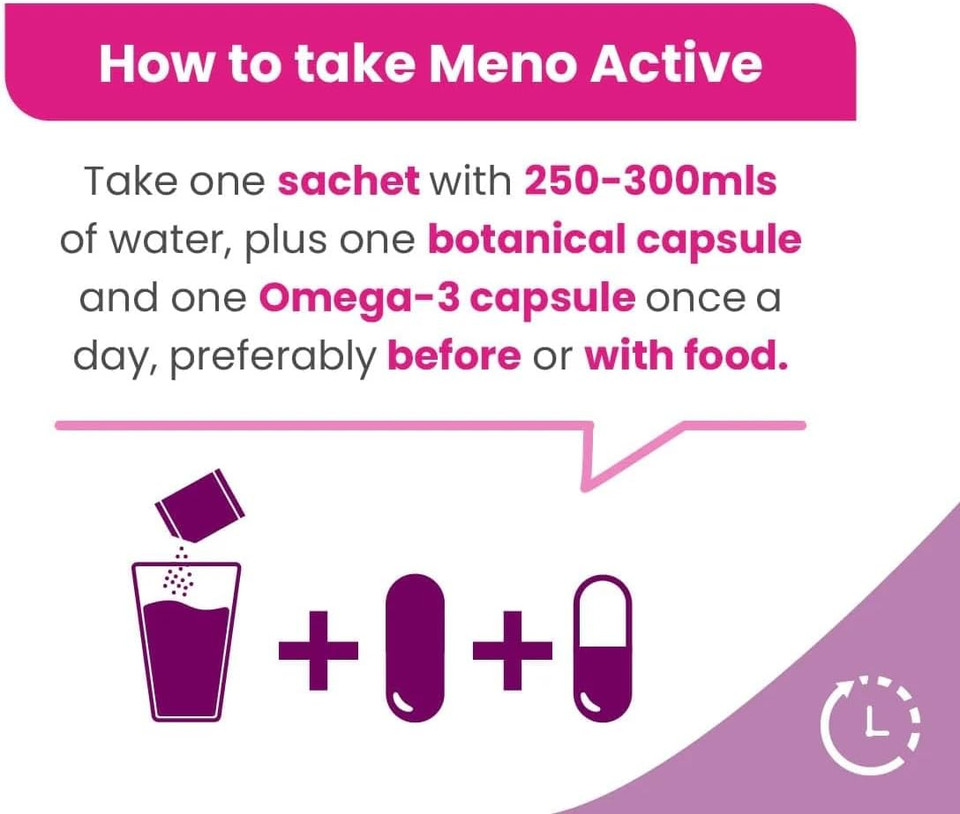 Meno Active Supplement - Support for Menopause and Post-Menopause - Multi-Nutrient Sachet with Vitamins & Minerals, Omega-3 & Botanical Capsule Support for Women - 30 Day Supply