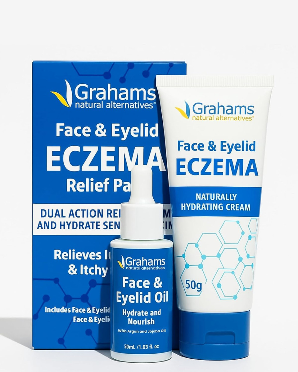 Grahams Natural Face & Eyelid Relief Pack  Clinically Proven Eczema Face Cream (50g) + Eyelid Oil (50ml)  Soothing Treatment for Dry, Itchy Skin, & Dermatitis | Steroid-Free for Sensitive Skin