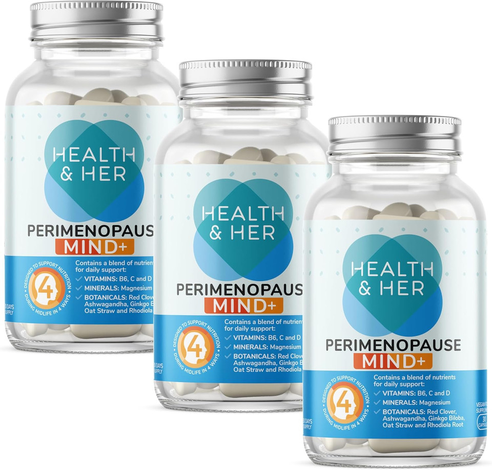 Health & Her Perimenopause Mind+ Supplements for Women - with Red Clover, Ashwagandha, Gingko Biloba - 3 Month Supply, 90 Capsules - Vegan & Gluten Free